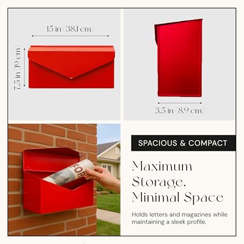 NACH Black Envelope Wall Mount Mailbox, Rust Resistant Metal Mailbox, Black Mailbox Wall Mount, Mailboxes for Outside Wall Mount, Outdoor Mailboxes, Wall Mailbox, 14.1 x 3.5 x 6 Inches, MB-6915BLK
