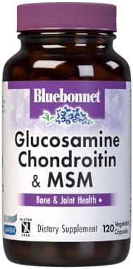Bluebonnet Nutrition Glucosamine Chondroitin Plus MSM, Glucosamine, Chondroitin Sulfate, Vitamin C & OptiMSM, Bone & Joint Health, Non GMO, Gluten Free, Soy Free, Milk Free, 180 Vegetable Capsules | Bone & Joint Health; Non-GMO, Gluten-Free, Soy-Free, Da…