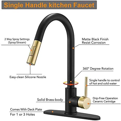 Hoimpro Kitchen Sink Faucet with Pull Out Sprayer, Rv Kitchen Faucet Pull Down Sprayer