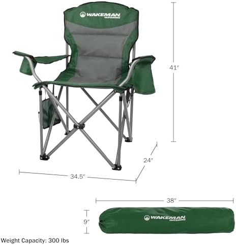 Oversized Camping Chair 300lbs - Heavy Duty Folding Chair with Cooler Pouch and Carry Bag for Camp Sites, Tailgates, or Beach by Wakeman (Blue)