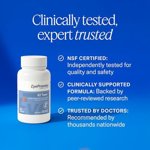 EyePromise EZ Tears Eye Vitamin - 60 Softgels, 30-Day Supply | Eye Supplements for Occasional Dryness & Irritation with Omega 3