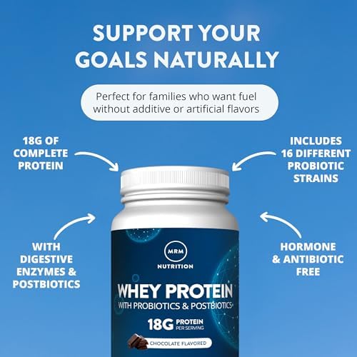 MRM Nutrition Whey Protein - Vanilla Flavored, BCAAs - 34 Servings | Microfiltered Whey Protein Isolate & Concentrate, 16 Different Probiotic Strains, & Digestive Enzymes, Gluten Free