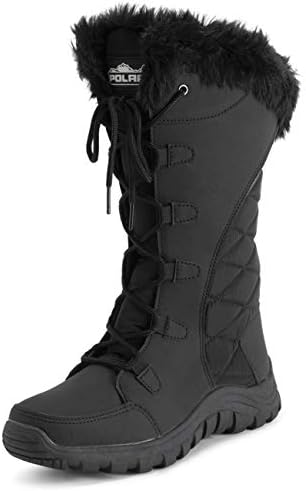 POLAR Womens Quilted Faux Fur Cuff Winter Duck Rubber Sole Durable Snow Rain Outdoor Boots