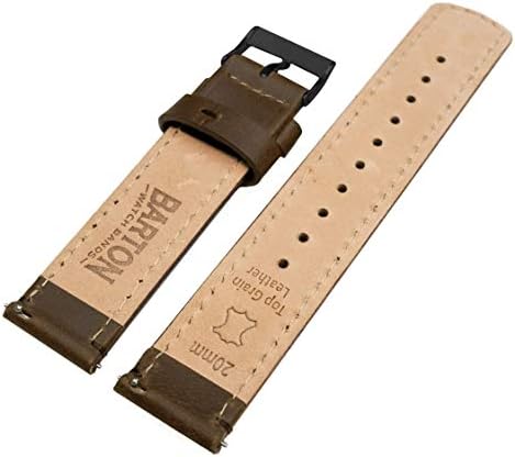 BARTON WATCH BANDS Quick Release Top Grain Leather Watch Band Strap, Saddle Leather/Saddle Stitching (Black Buckle), 22mm