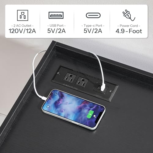 HOOBRO Lateral File Cabinet, Wooden Office Storage Drawers with Charging Station, Filing Cabinet for Home Office, A4/Letter/Legal-Sized Files, Printer Stand with Open Storage Spaces, White WT37UWJ01