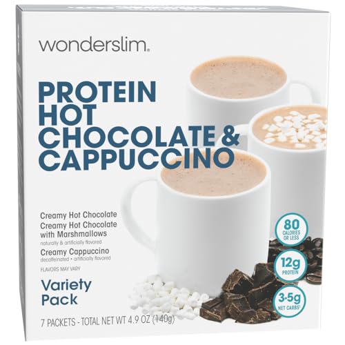 Wonderslim Protein Coffee Drink Mix with Casein Protein – 7 ct (Cappuccino) | With Collagen, 12g Protein, 70 Calories, Low Sugar, 3g Net Carbs, Keto Friendly, Gluten Free, GLP-1 Friendly Coffee Drink Mix