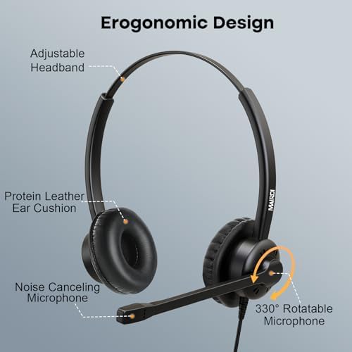 MAIRDI Phone Headset with Microphone Noise Canceling, Telephone Headset for Call Center, Office Headset with RJ9 & 3.5mm Jack for Landline Deskphone Cell Phone PC Laptop, Work for Polycom Avaya