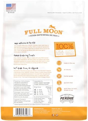 Full Moon Chicken Jerky Healthy All Natural Dog Treats Human Grade Made in USA Grain Free, 1.5 Pound (Pack of 1)