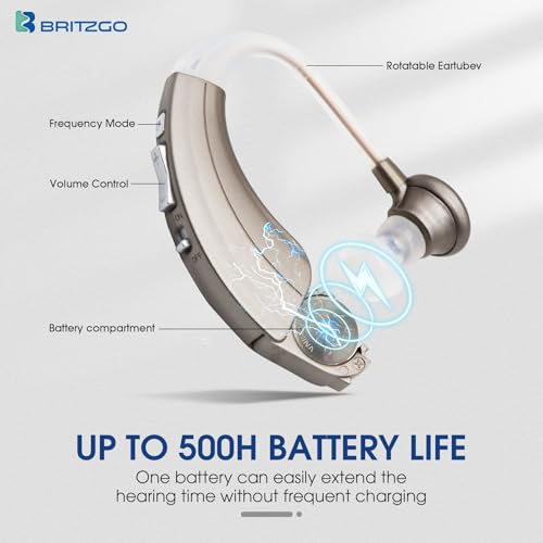 Britzgo BHA-220D Silver Hearing Amplifier, Modern and Fashion Designed Adjustable Tube to Fit Both Ears, Silver/Gray