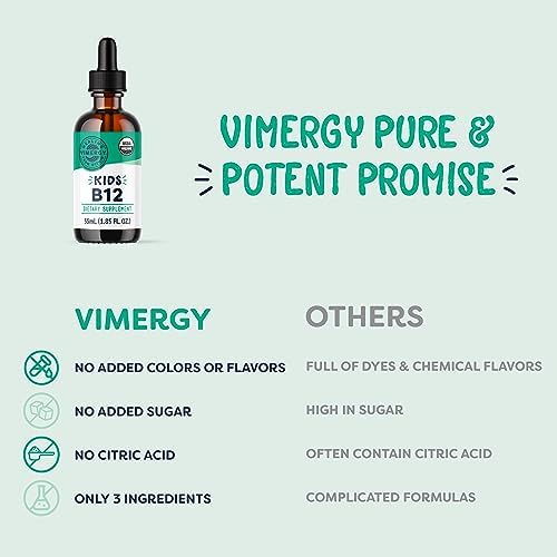 Vimergy Liquid Vitamin B12 Brain Function, 2500 mcg, Organic, 30 Servings | Brain Body Nourish*, Supports Oxygen and energy to the Brain*, Methylcobalamin & Adenosylcobalamin, Vegan, Non-GMO