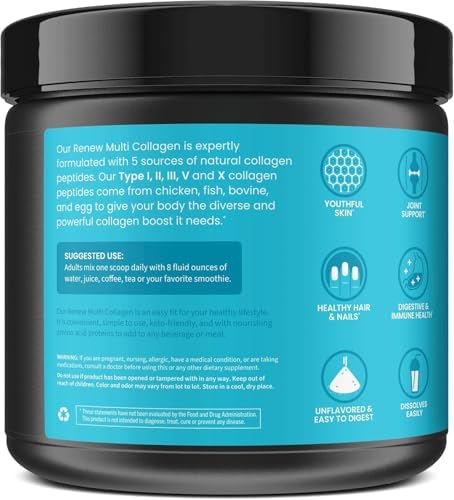 Renew Multi Collagen Peptides Powder for Women & Men, Types I II III V X