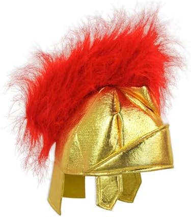 Beistle Fabric Roman Helmet – Gold Metallic Foam Costume Headpiece with Red Crest, Warrior Hat for Halloween, Theatrical Performances