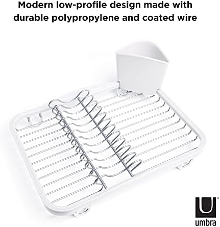 Umbra Sinkin Dish Drying Rack, in Sink or Countertop Drainer, Black/Nickel | Removable utensil holder, non slip rubber feet, fits standard sizes, coated wire and plastic