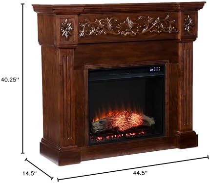 SEI Furniture Calvert Electric Fireplace with Carved Floral Trim, New Espresso