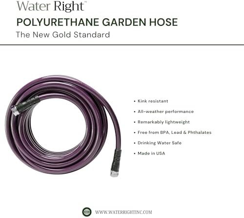 Water Right Polyurethane Garden Hose, 100 Ft, Non-toxic, 1/2” ID, Olive