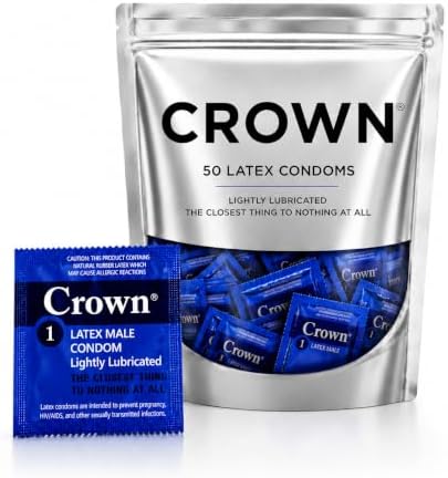 Crown Condoms, 50 Count | Lubricated, Latex, Silkier, Thinner and Stronger