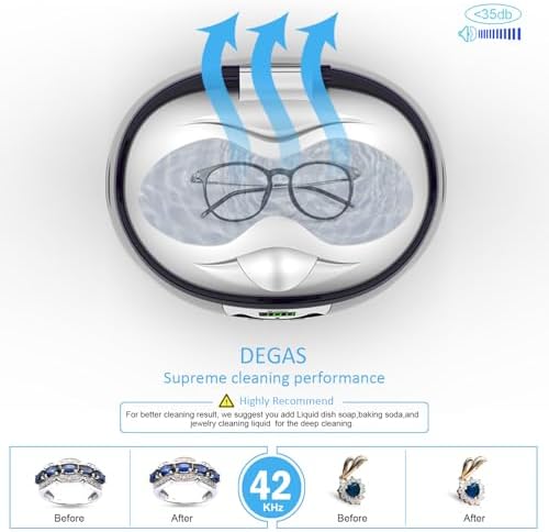 Ukoke UUC06S Ultrasonic Cleaner, Professional Jewelry Cleaner for Eyeglasses, Rings and Watches, 42kHz Portable Sonic Cleaner with 600ml Capacity Stainless Steel Tank
