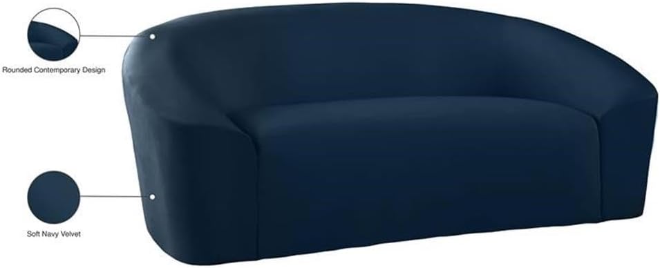 Meridian Furniture 610Black-L Riley Collection Modern | Contemporary Velvet Upholstered Loveseat with Rounded Contemporary Design, Black