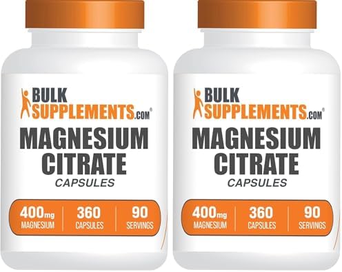 BulkSupplements.com Magnesium Citrate Capsules - Magnesium Supplement, Magnesium Citrate 400mg - Gluten Free, 4 Capsules per Serving