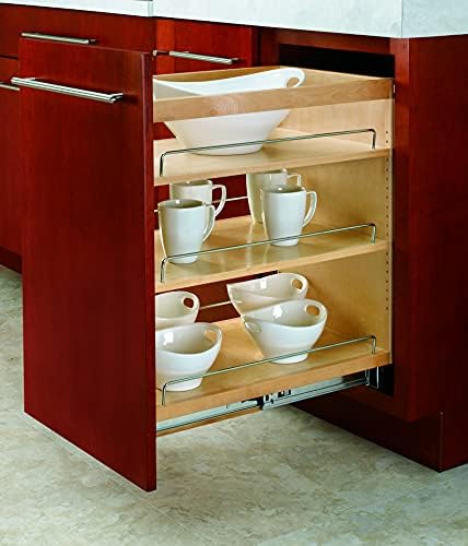 Rev-A-Shelf Pullout Kitchen Cabinet Organizer, Min Cabinet Opening 8.5" W | 8" W Slide Out Pantry Spice or Utensil Storage Rack with Adjustable Shelves for Base Cabinet Organization, 448-BC-8C