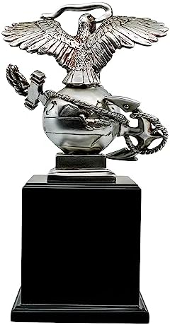 Military Gift Shop USMC 3D Eagle Globe & Anchor Statue with Wooden Base - Showcase of Marine Corps Pride - Marine Corps Gifts | USMC EGA Statue