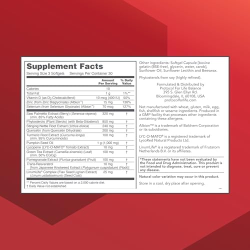PROTOCOL FOR LIFE BALANCE Prostate-B Clinical Strength - Prostate Health Supplement for Men - with Beta Sitosterol