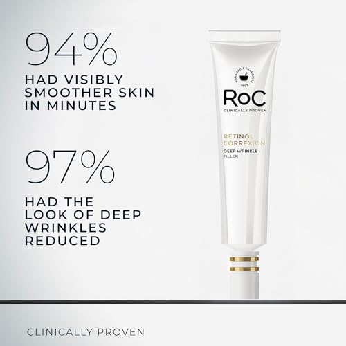 RoC Retinol Correxion Wrinkle Filler for Deep Wrinkles with Hyaluronic Acid | 1oz retinol serum for face, skin care for women and men, visibly reduce fine lines, clinically proven, packaging may vary