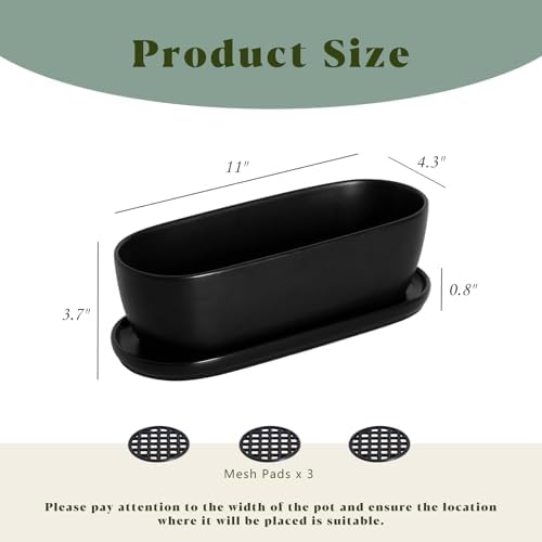 E-liu 11 Inch Oval Ceramic Planter Pot with Drainage Hole Saucers