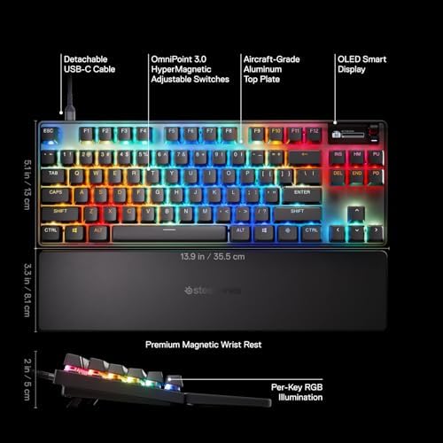SteelSeries Apex Pro TKL Gen 3 OmniPoint 3.0 HyperMagnetic Switches Adjustable Actuation Rapid Trigger Ready Presets Protection Mode Rapid Tap/SOCD