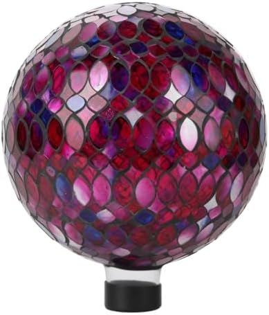 Lily's Home Colorful Mosaic Glass Gazing Ball, Designed with a Stunning Holographic Petal Mosaic Pattern to Bring Color and Reflection to Any Home and Garden, Red and Gold (10" Diameter)