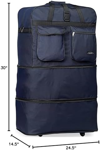 40" Navy Blue Large Expandable Rolling 6 Wheeled Duffel Bag Spinner Suitcase Luggage