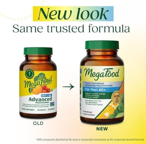 MegaFood Advanced Multivitamin for Men 40+ Doctor Formulated, 120 Tablets | Immune Support, Cellular Energy, Prostate & Brain Health, Choline, Methylfolate Vitamin C, D3, Zinc, Vegetarian, 60 Servings