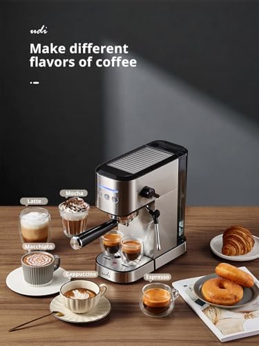 UDI Espresso Machine, 20 Bar High Pressure Professional Espresso Maker | with Milk Frother, Compact Stainless Steel Coffee Machine for Cappuccino