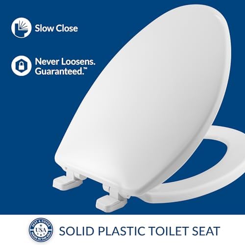Mayfair Caswell Modern Slow Close Toilet Seat, Durable Plastic, Elongated, White