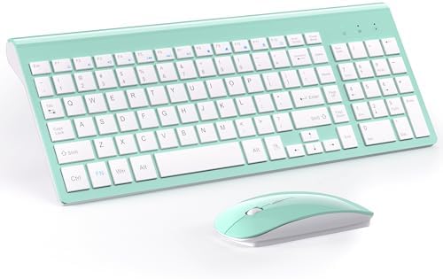 Wireless Keyboard and Mouse Ultra Slim Combo, TopMate - White | 2.4G Silent Compact 2400DPI Mouse and Scissor Switch Keyboard Set with Cover, Batteries Included, for PC/Laptop/Windows/Mac