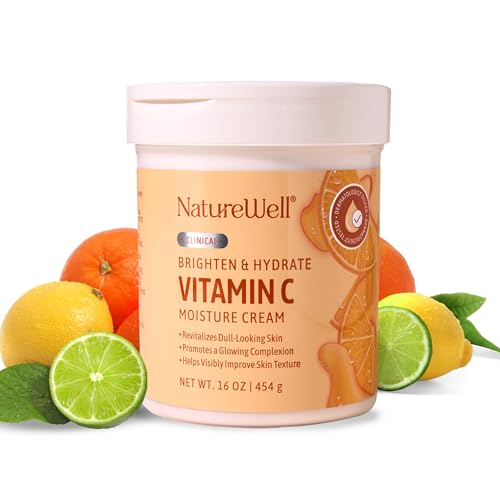 NATURE WELL Vitamin C Brightening Moisturizer Cream – Hydrating Face & Body Lotion with Coconut Oil, Helps Improve Uneven Skin Tone & Dark Spots, Anti-Aging Moisturizer for Smooth Radiant Skin, 16 Oz
