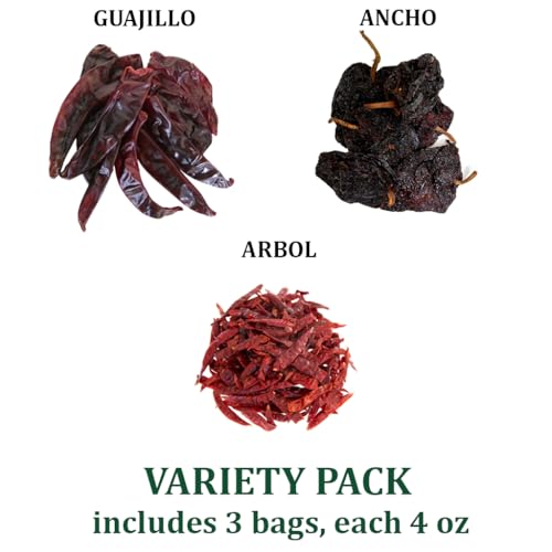 3 Pack Dried Chile Peppers Guajillo Ancho Arbol