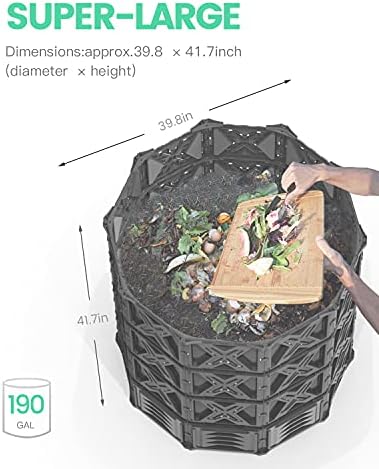 190 Gallon Large Outdoor Compost Bin, 720L Garden Composter with Aeration Vents, BPA-Free PP Panels, Modular Structure with Bottom Access Door and Lid