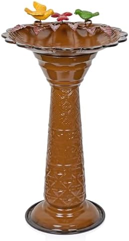 Alpine Corporation - 28" Tall Outdoor Metal Birdbath with Birds and Leaves Yard Statue Decoration, Red – Stunning Garden Accent to Attract Birds - Durable Construction for Patio, Deck, or Yard