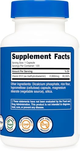 Nutricost Vitamin B12 (Methylcobalamin) 2000mcg, 240 Capsules, Gluten Free | Vegetarian Caps, GMO-Free, B12 Supplement