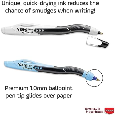 Maped - Visio - Left-handed ballpoint pens - Black ink - 2 count | Smudge-Resistant Quick Dry Technology - Ergonomic Comfort Grip - Smooth Consistent Writing - School Office Home Use