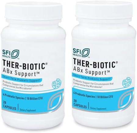 Klaire Labs SFI Health ABX Support Probiotic - 10 Billion CFU Supplement for Support During Antibiotic Therapy, Hypoallergenic & Non-Dairy (28 Capsules) | 10 Billion CFU Supplement for Support During Antibiotic Therapy, Hypoallergenic & Non-Dairy