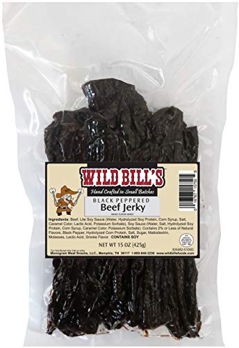 Wild Bill's Black Peppered Beef Jerky Strips, 30 Ct, 15 Oz | Provide Convenient, Protein-Rich Meat Snacks, For Work, Travel, Camping, Hiking