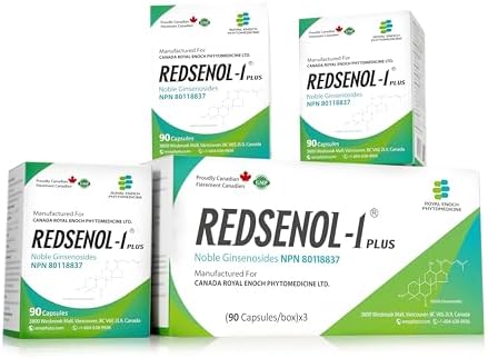 REDSENOL-1 Plus Highly Concentrated Ginseng Extract - Proprietary Formula with 16 Rare Ginsenosides (Rg3, Rg5, Rh2 Supplement)-More Potent Than Traditional Red Ginseng Supplement-90 Capsules