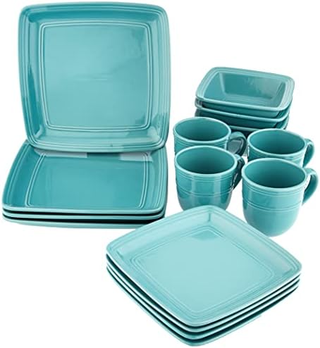 American Atelier Madelyn Square Dinnerware Set, 16-Piece, Turquoise Green