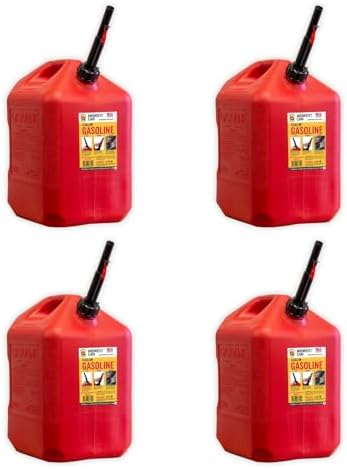 Midwest Can 6610 Safe-Flo Auto Shut Off 6 Gallon Gas Can – Durable Fuel Containers with FlameShield Safety System & Quick-Flow Spout - Red - 4 Pack