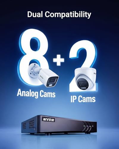 ANNKE 3K Lite 8 Channel DVR for Security Camera, 2TB Hard Drive Disk, Black | H.265+ 5-in-1 Digital Video Recorder, AI Human/Vehicle Detection