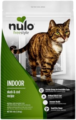 Nulo FreeStyle Dry Cat Food Indoor - Duck & Cod, High Protein Grain-Free Dry Cat Food, Natural Kibble with Probiotics and Omegas Fatty Acids, 4lb Bag