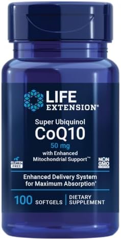 Life Extension Super Ubiquinol CoQ10 with Enhanced Mitochondrial Support, Heart Health Supplement, Maximum Absorption, 50 mg, Non-GMO, Gluten-Free, 30 softgels | Ultra-Absorbable Ubiquinol CoQ10 with Shilajit for Heart Health & Cellular Energy Production…