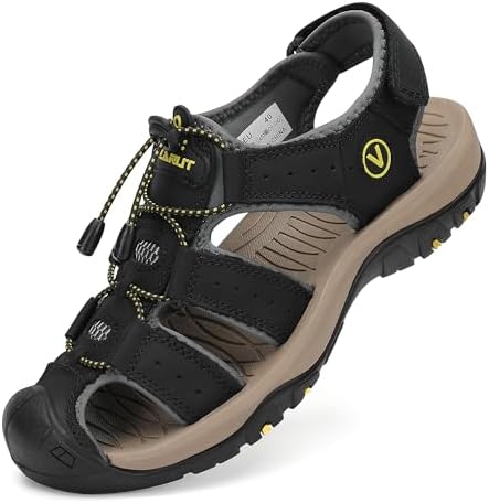 FLARUT Men's Sport Sandals Closed Toe Leather Water Hiking Shoes